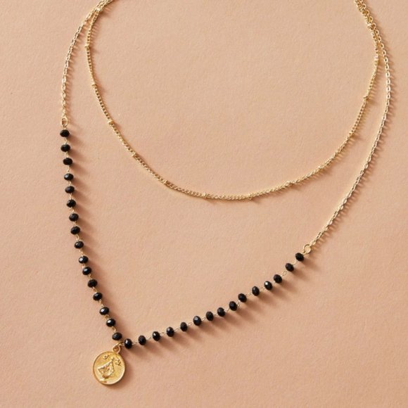 5 for $25 Layered Black Bead Gold Chain Necklace - Picture 3 of 5